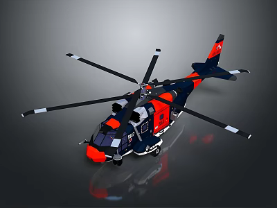 Black Orange Red Helicopter with Rotors Fuselage Landing Gear and Detailed Design 3d model