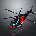 Black Orange Red Helicopter with Rotors Fuselage Landing Gear and Detailed Design
