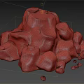 Detailed 3D Rendered Rock Formation With Green Moss And Small Red Mushrooms