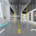 Modern Multi Level Parking Garage Interior With Yellow Columns Glass Curtain Walls And Parked Cars