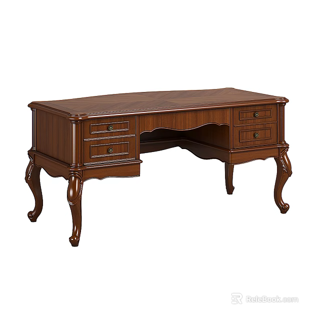 Classic Solid Wood Desk With Multiple Drawers And Elegant Carved Legs 3d model 