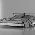 Modern Double Bed with Beige Headboard Gray Bedding and Pillows Including Black Accent 3d model