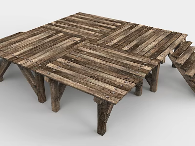 Rustic Wooden Observation Deck With Planked Platform And Log Supporting Legs 3d model