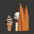 Colorful Ice Cream Cones With Various Flavored Scoops And Empty Cones On