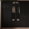Modern Black Wardrobe Interior With Full Length Mirror And Drawers 3d model