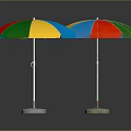 Colorful Outdoor Umbrella Furniture With Red Yellow Blue Green Canopy And Round Stable Base