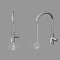 Silver Faucets With Running Water And Splashing Drops On Gray Background 3d model