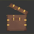 Brown Leather Storage Ottoman with Open Lid Gold Accents and Spacious Interior