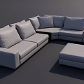 Modern Gray Fabric L shaped Sofa and Coffee Table Set with Multiple Cushions and Ottoman 3d model
