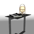 Modern Side Table with Black Metal Frame Glass Top and Wooden Frame Lamp with Magazine