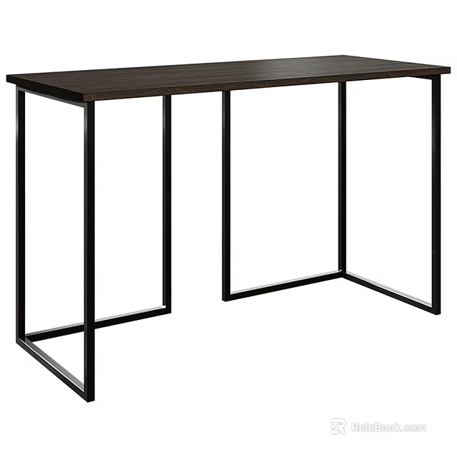 Modern Rectangular Dining Table With Dark Wooden Top And Black Metal Frame 3d model 