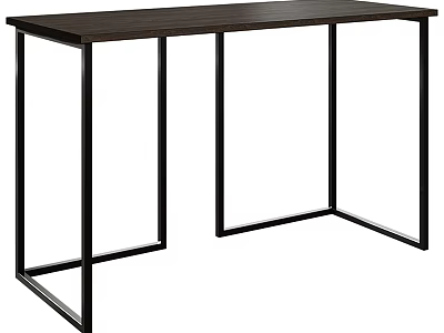 Modern Rectangular Dining Table With Dark Wooden Top And Black Metal Frame 3d model