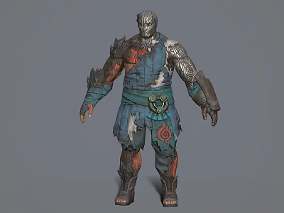 Game Movie Character With Tattered Blue Red Clothing And Metal Armor Decorative Patterns 3d model