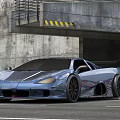 Blue Sports Car Featuring Streamlined Design Parked By Concrete Garage Entrance With Sporty Exterior