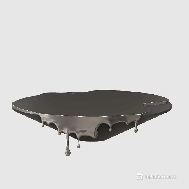 Modern Black Reception Desk With Sleek Surface And Dripping Metallic Edge 3d model 