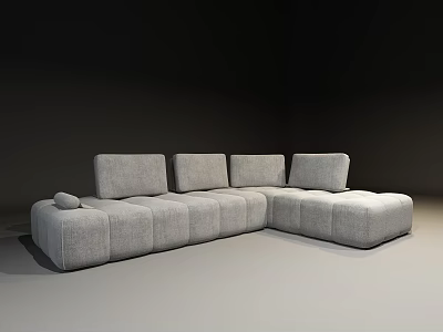Modern Gray L Shaped Sectional Sofa With Soft Fabric Cushions In Dark Space 3d model