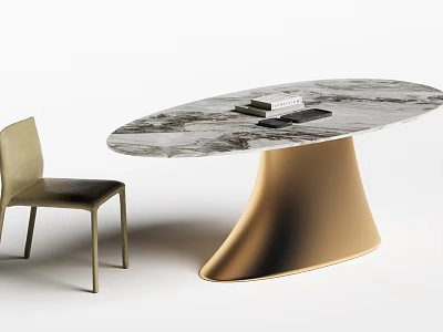 Modern Round Marble Top Table With Golden Base And Light Green Chair With Books Tablet 3d model