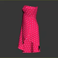 Pink Strapless Dress With White Polka Dots And Asymmetrical Hem Design