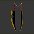 Double Daggers With Red Handles And Black Gold Blades Connected By Chain
