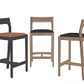 Modern Bar Stools With Wooden Frame And Brown Black Seats Design