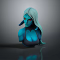 Blue Skinned Fantasy Creature 3D Bust Model Featuring Silver Hair Red Eyes And Pointed Ears