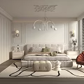Elegant Modern Bedroom Interior Design With Bedside Tables Chandelier Wall Lamps And Accent Chair