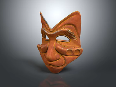 Handcrafted Terracotta Mask With Carved Facial Features And Decorative Patterns 3d model