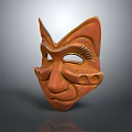 Handcrafted Terracotta Mask With Carved Facial Features And Decorative Patterns