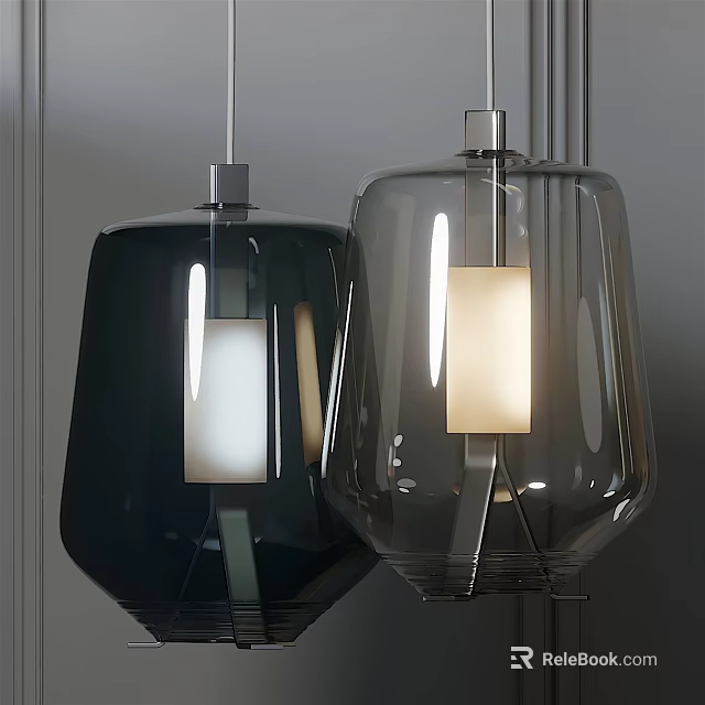 Modern Glass Pendant Lights With Black And Transparent Shades And Rectangular Lampshades 3d model 