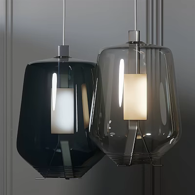 Modern Glass Pendant Lights With Black And Transparent Shades And Rectangular Lampshades 3d model