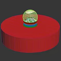 Red Circular Pedestal With White Topped Decorative Item And Red Accents