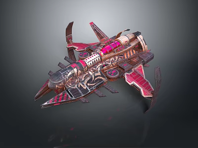 Sci Fi Winged Spaceship Model With Red Black Color And Detailed Mechanical Structure 3d model