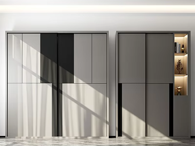 Modern Wardrobe Design With Color Block Panels And Illuminated Open Shelf For Bedroom Interior 3d model