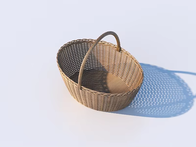 Brown Wicker Storage Basket With Handle For Home Organizing And Decor 3d model