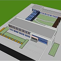 Modern Office Building With Wooden Striped Facade Large Glass Windows Main Entrance Landscaped Front Area
