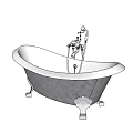 Elegant Freestanding Bathtub With Gray White Finish Metal Feet Faucet And Handheld Shower