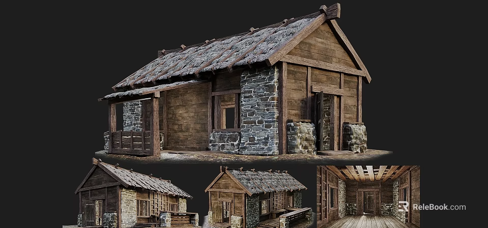 Traditional Ancient Architecture With Thatched Roof Stone Walls And Wooden Interior Structure 3d model 