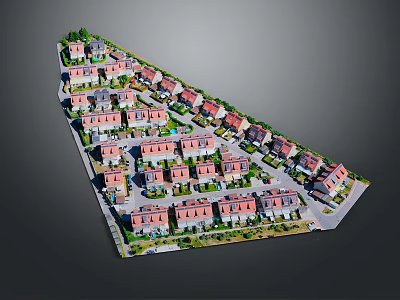 Colorful Cartoon Residential Scene With Neatly Arranged Houses And Green Trees 3d model