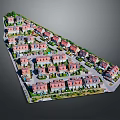 Colorful Cartoon Residential Scene With Neatly Arranged Houses And Green Trees