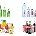 Assorted Bottled And Canned Beverages Including Mineral Water Fruit Juices And Carbonated Drinks