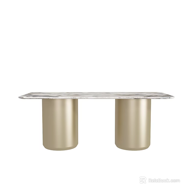 Modern Stylish Dining Table Featuring Marble Tabletop And Gold Column Bases 3d model