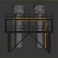 Industrial Platform Structure Featuring Four Cylindrical Machinery Units And Metal Railings