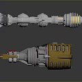 Sci Fi Yellow And Silver Weapon Featuring Complex Mechanical Structure Circular Details And Cannon Barrel