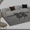 Modern White Sofa Coffee Table Set With Throw Pillows Wicker Chairs Gray Rug And Greenery 3d model