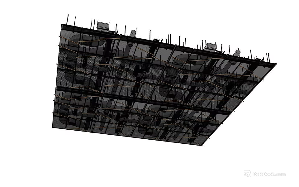 Interior Ceiling Structure Under Construction With Metal Joists And Pipes Framework 3d model