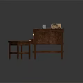 Vintage Wooden Dining Chair Beside Desk With Papers And Cups On Table
