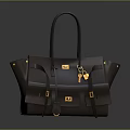 Stylish Black Leather Handbag With Golden Hardware And Keychain Accessory