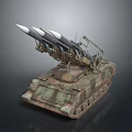 Military Tank Equipped with Multiple Missile Launchers and Camouflage Armored Design