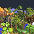 Tropical Miniature Landscape With Palm Trees Rocks And Lush Green Plants
