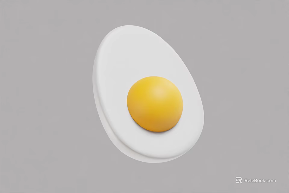 Sunny Side Up Fried Egg with Yellow Yolk and White Albumen on Simple Gray Background 3d model 